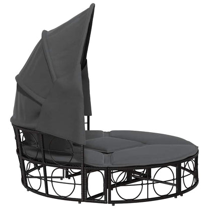 Outdoor Lounge Bed with Canopy and Cushions, Poly Rattan
