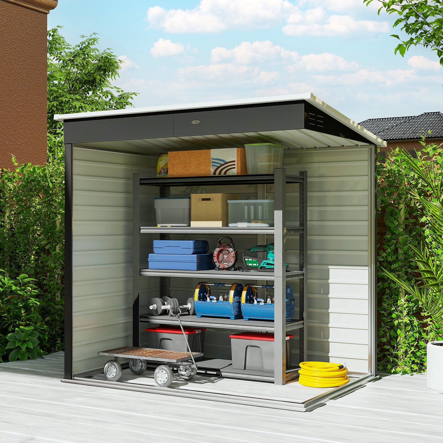 6' x 4' Outdoor Garden Shed, Metal Storage Shed with Lockable Door and Gloves for Backyard Garden Patio, Dark Gray