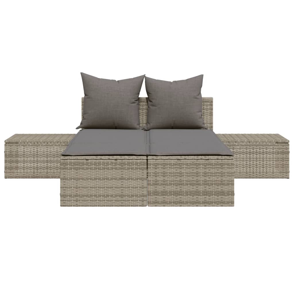 Double Sun Lounger with Cushions Poly Rattan
