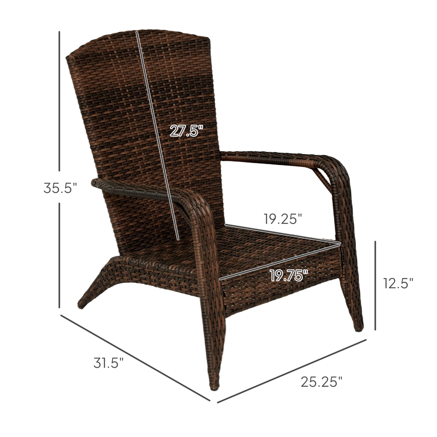 Patio Adirondack Chair With Rattan Wicker, Soft Cushions, Tall Curved Backrest For Deck Or Garden, Cream White