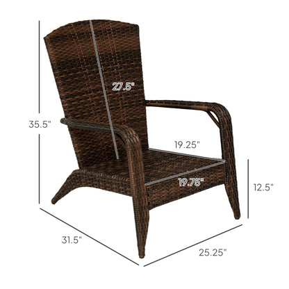 Patio Adirondack Chair With Rattan Wicker, Soft Cushions, Tall Curved Backrest For Deck Or Garden, Cream White