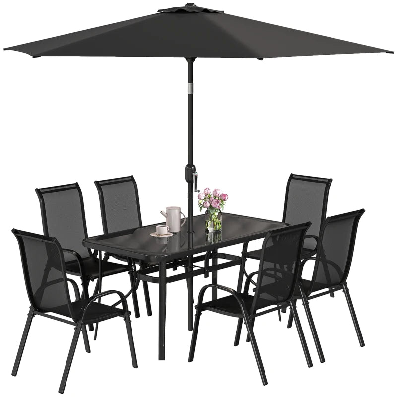 8 Pieces Patio Furniture Set With 9Ft Patio Umbrella, Outdoor Dining Table And Chairs, BlackMultiple Packages Shipped. Please Pay Attention To The Dimensions And Weight In The Details.