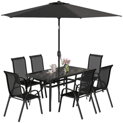 8 Pieces Patio Furniture Set With 9Ft Patio Umbrella, Outdoor Dining Table And Chairs, BlackMultiple Packages Shipped. Please Pay Attention To The Dimensions And Weight In The Details.