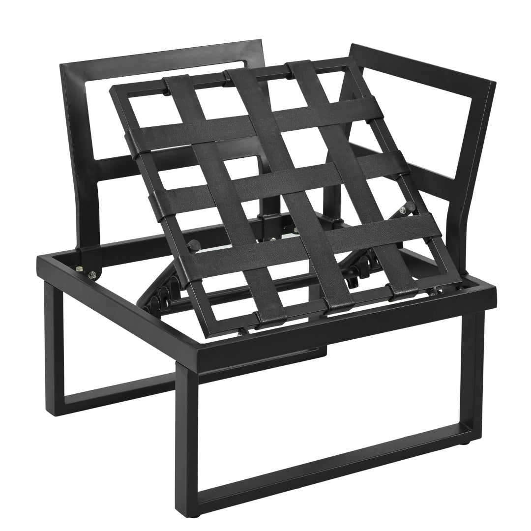 5-6 Seater Garden Lounge Set, Galvanized Iron Frame Outdoor Patio Furniture, 6-Piece Set, Reclining & Adjustable Seating, 2 WPC Tabletop Table Included, Gray Fabric  Black Frame