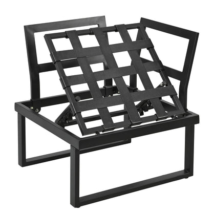 5-6 Seater Garden Lounge Set, Galvanized Iron Frame Outdoor Patio Furniture, 6-Piece Set, Reclining & Adjustable Seating, 2 WPC Tabletop Table Included, Gray Fabric  Black Frame