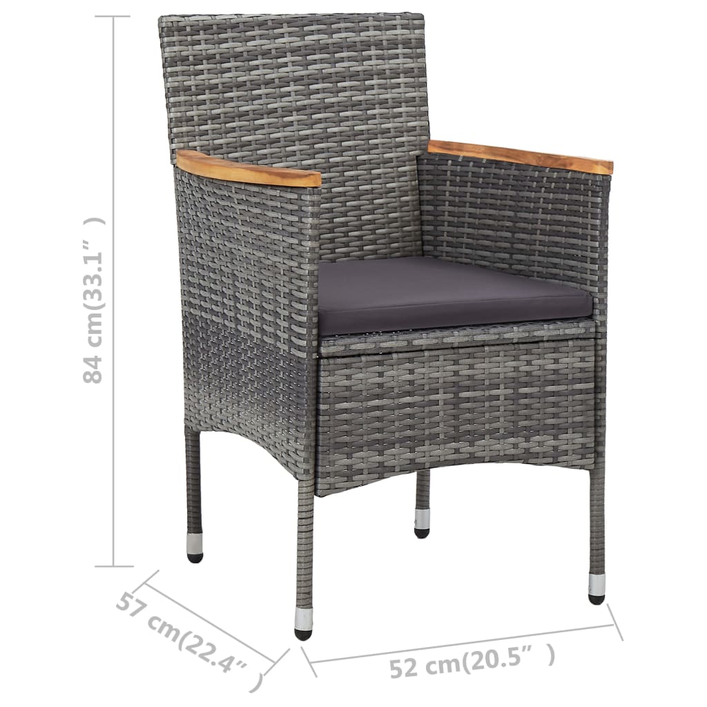 Garden Dining Chairs, 2 Pieces, Poly Rattan, Grey