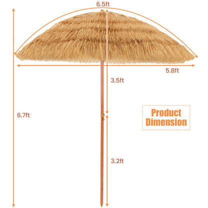 6.5 Feet Portable Thatched Tiki Beach Umbrella With Adjustable Tilt
