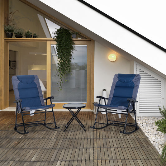 3 Piece Blue Rocking Bistro Set  Patio Chairs   Glass Coffee Table