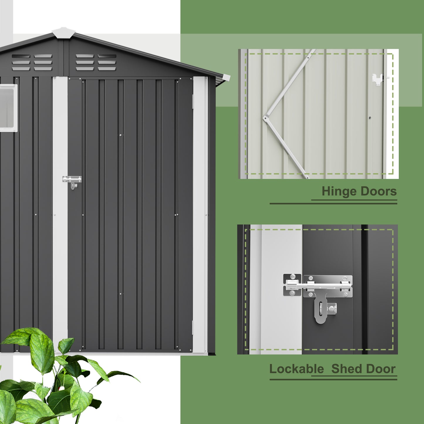 6FT X 4FT Outdoor Garden Shed - Durable, Weather-Resistant Storage With Lockable Hinged Doors And Sloping Roof