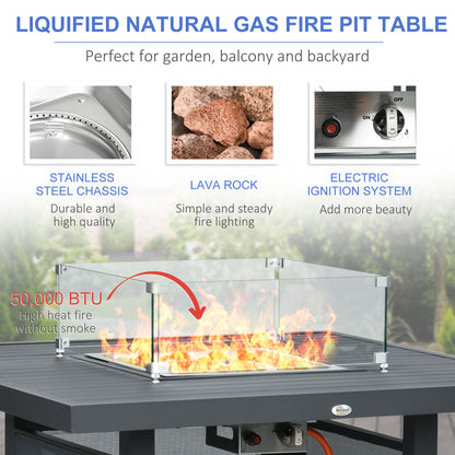 6-Piece Aluminium Garden Furniture Set With Fire Pit Table, Outdoor Dining Sofa Set With Cushions, Loveseats And Footstools, Sectional Corner Conservatory Furniture For Patio, Grey