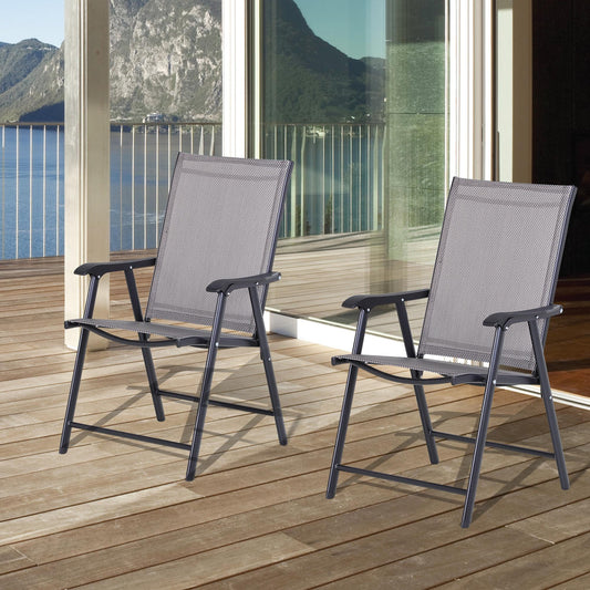 2-piece Patio Folding Chairs, Set With A Simple & Breathable Mesh, Dining Chair With Armrests, For Garden Yard, Camping