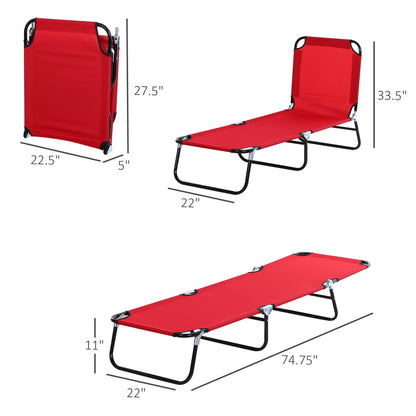 Foldable Chaise Lounge, 5-Level Backrest, Adjustable Footrest, Pillow, Lightweight Frame, For Pool, Patio, Sun Bathing, Red