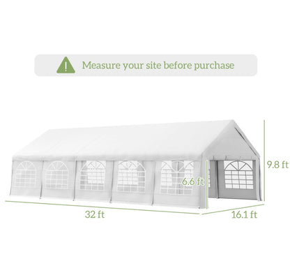 32x16 Outdoor Canopy Tent, Heavy Duty Carport With Cathedral Window, Removable Sidewalls, White, For Party, Wedding Tent