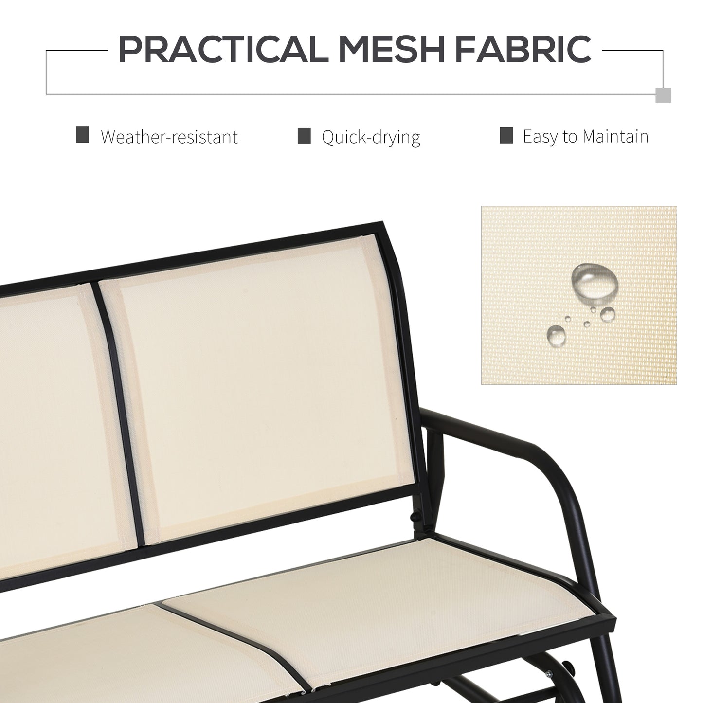 2-Person Glider Bench, Outdoor Swing Chair Loveseat, With Comfortable Fabric, Smooth Rocker, Steel Frame, For Porch, Beige