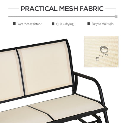 2-Person Glider Bench, Outdoor Swing Chair Loveseat, With Comfortable Fabric, Smooth Rocker, Steel Frame, For Porch, Beige