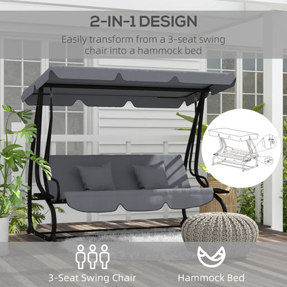Free Standing Swing Bench, Porch Swing with Stand, Adjustable Canopy, Cushion and Pillows, Dark Gray