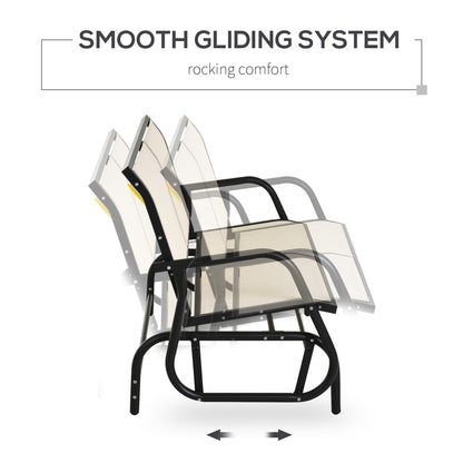 2-Person Glider Bench, Outdoor Swing Chair Loveseat, With Comfortable Fabric, Smooth Rocker, Steel Frame, For Porch, Beige