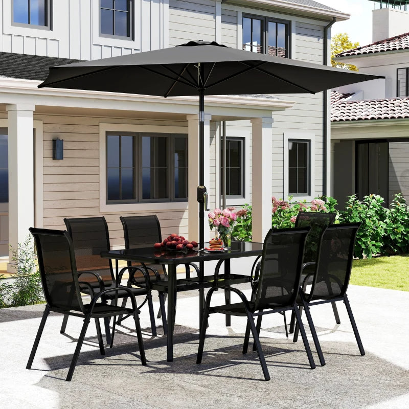 8 Pieces Patio Furniture Set With 9Ft Patio Umbrella, Outdoor Dining Table And Chairs, BlackMultiple Packages Shipped. Please Pay Attention To The Dimensions And Weight In The Details.