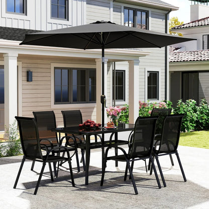 8 Pieces Patio Furniture Set With 9Ft Patio Umbrella, Outdoor Dining Table And Chairs, BlackMultiple Packages Shipped. Please Pay Attention To The Dimensions And Weight In The Details.