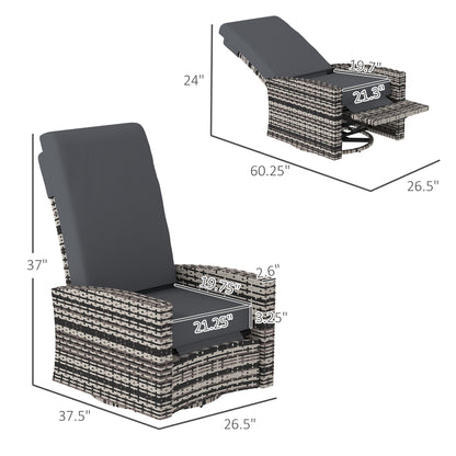 Outdoor Wicker Swivel Recliner Chair, Lifting Footrest, 360 Rotating Basic, Water-resistant Cushions, Gray