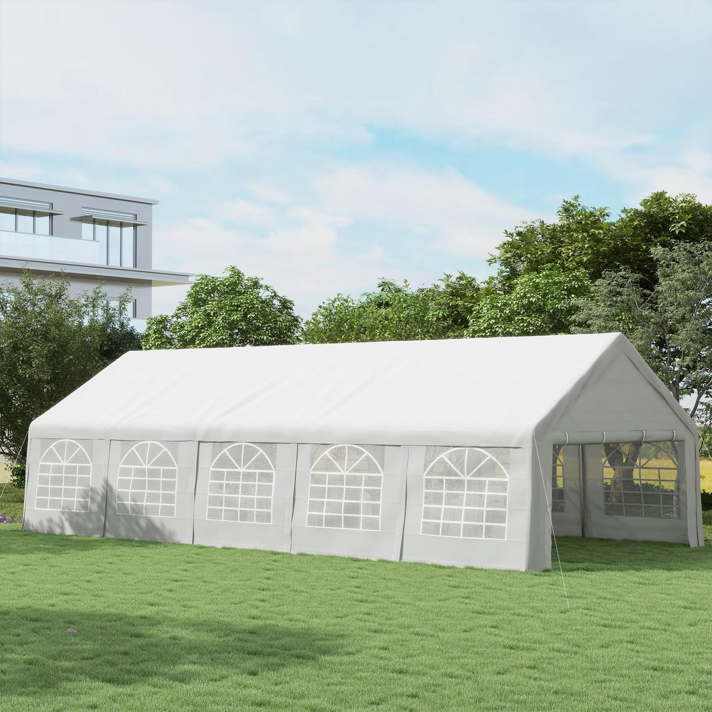 32x16 Outdoor Canopy Tent, Heavy Duty Carport With Cathedral Window, Removable Sidewalls, White, For Party, Wedding Tent