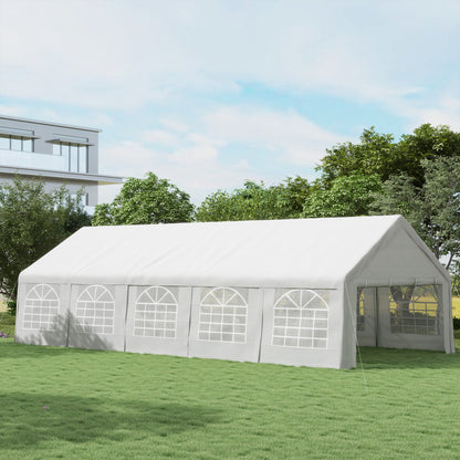 32x16 Outdoor Canopy Tent, Heavy Duty Carport With Cathedral Window, Removable Sidewalls, White, For Party, Wedding Tent
