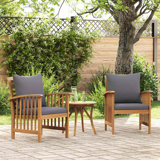 Garden Chairs with Cushions, 2 Pieces, Solid Acacia Wood