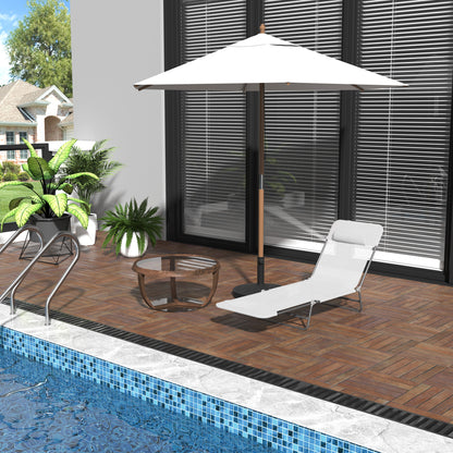 Folding Chaise Lounge Chair, Cream White, 5-Level Adjustable With Headrest, Breathable Mesh For Beach & Patio