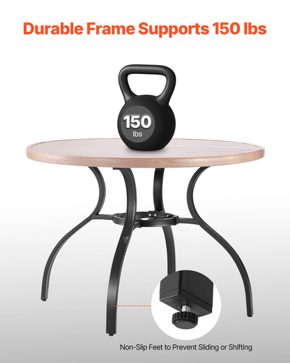 Outdoor Patio Dining Table, 41 Inch Round Wood-Like Steel Slat Backyard Bistro Coffee Tables For 4, With 1.5 In Umbrella Hole, Outside All-Weather Large Furniture For Lawn Garden Porch, Gray