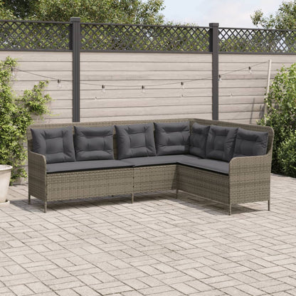 L-shaped garden sofa with cushions, poly rattan