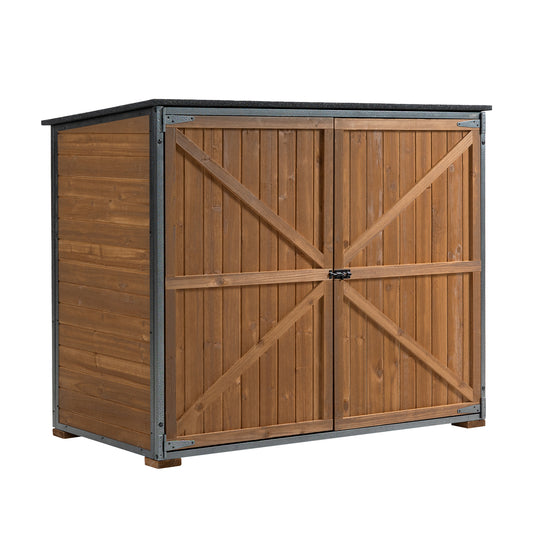Outdoor Storage Cabinet 50.4L X 26.8W X 41H Ft Garden Shed Tool Shed With Metal Frame Structure For Garden Patio Lawn Brown