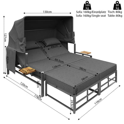 Garden Lounge Set For 2-4 People, Sun Lounger Set, Garden Lounger For 2 People With Foldable Sunshade, Outdoor Sofa Set, Dining Set For Terrace, Balcony, Garden, Indoor Outdoor Use