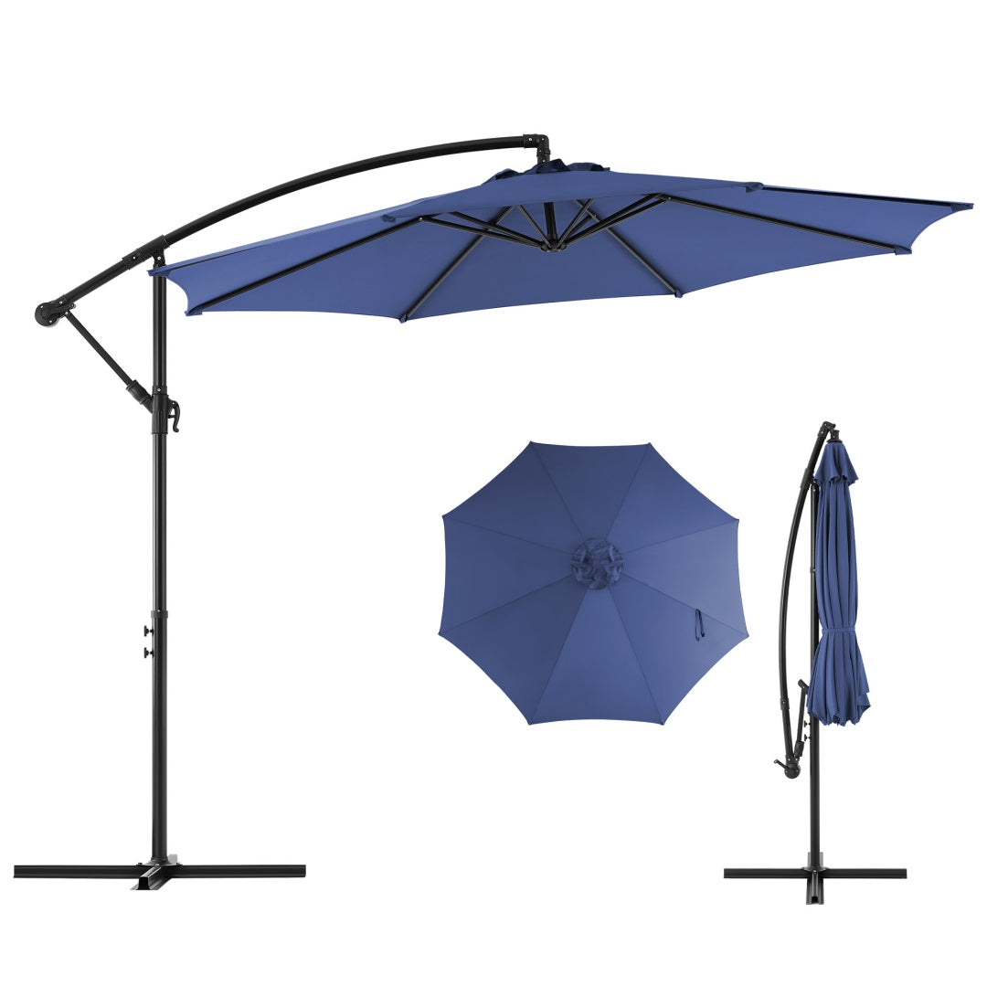 9.8FT Offset Patio Umbrella Hanging Cantilever Umbrella Outdoor Sun Shade With Easy Tilt Adjustment, 8 Ribs, UV Protection For Backyard, Lawn