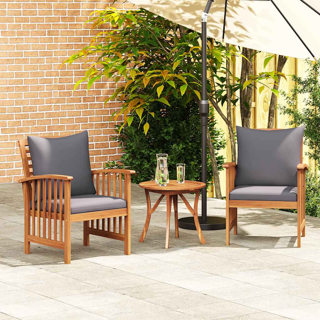 Garden Chairs with Cushions, 2 Pieces, Solid Acacia Wood