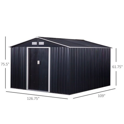 11' X 9' Metal Storage Shed, Garden Tool House With Double Sliding Doors, 4 Air Vents For Backyard, Patio & Lawn, Dark Gray