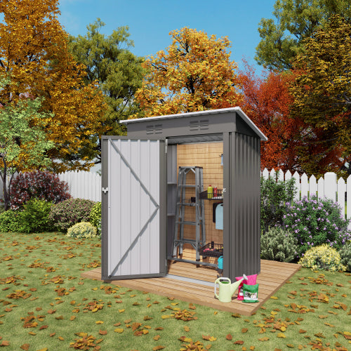 5X3 FT Metal Outdoor Storage Shed, Tool Shed With Pitched Roof And Lockable Door Compact Metal Tool Shed For Garden, Backyard, Patio, Everyday Sundries And Bike Storage, Gray