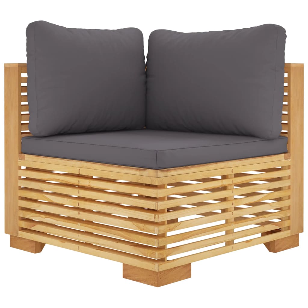 Garden Corner Sofa with Dark Grey Cushions, Solid Teak Wood