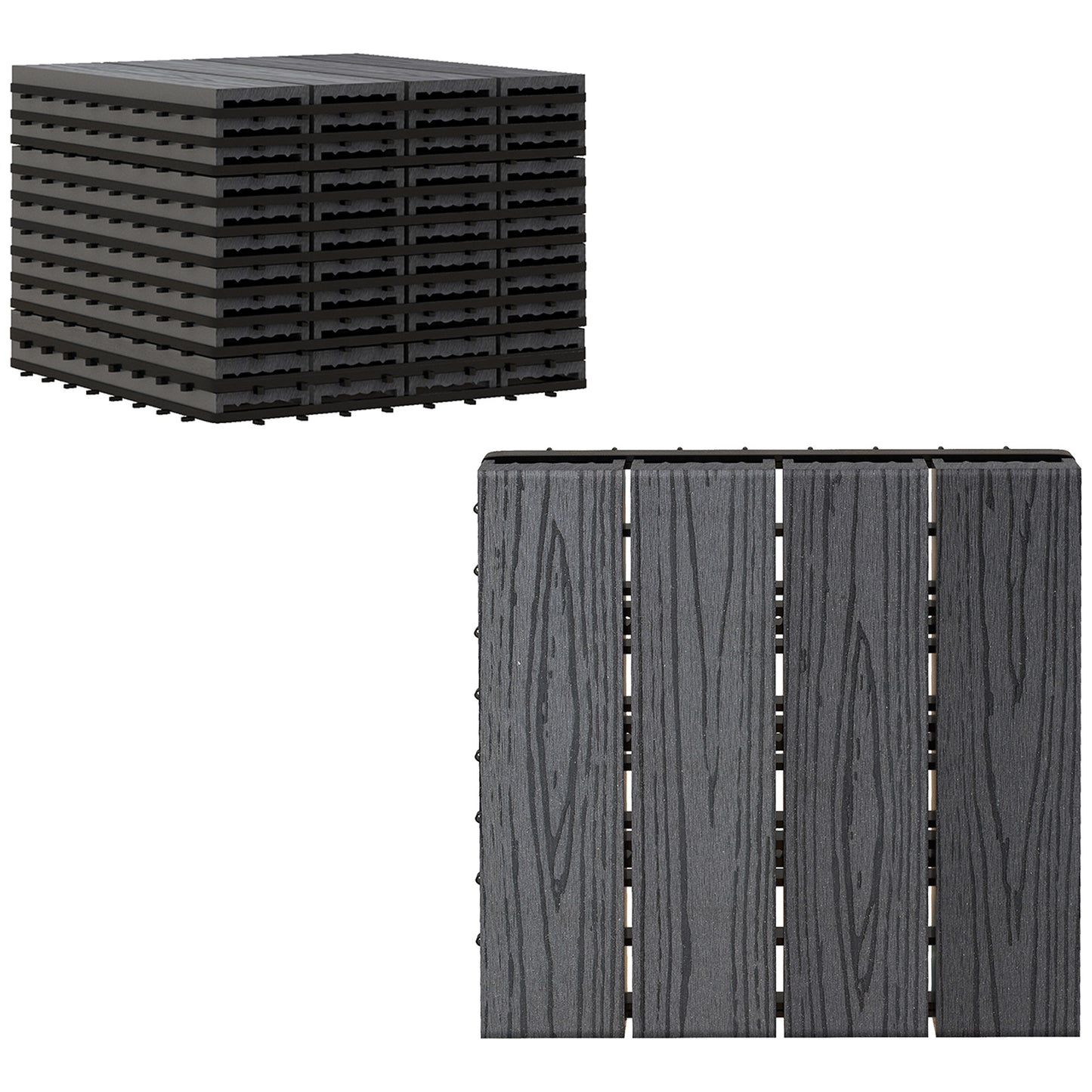 12x12 Interlocking Patio Tiles, 11PCS WPC Quick Interlocking, Resistant To Rot And Splintering, DIY, For Porch, Balcony, Grey