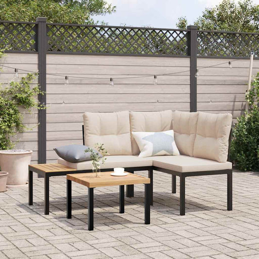 Garden Benches with Cushions, 2 Pieces, Black Powder-Coated Steel