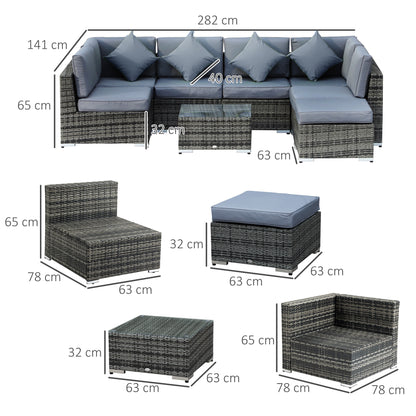 8 Piece Rattan Corner Sofa Set With Wide & Deep Seat, Assembled Aluminium PE Rattan Garden Furniture Set With Thick Cushions And Glass Top Table For Outdoor, Conservatory, Grey