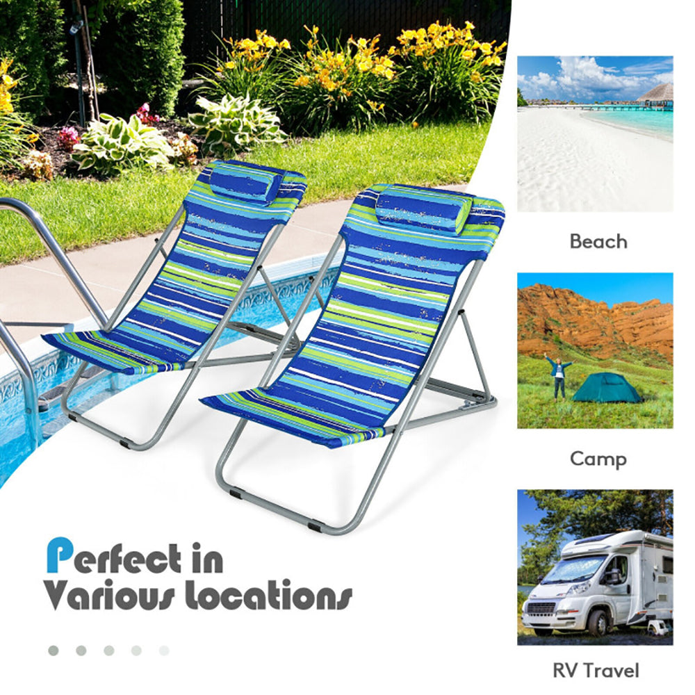 Portable Beach Chair Set Of 2 With Headrest