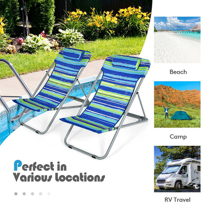 Portable Beach Chair Set Of 2 With Headrest