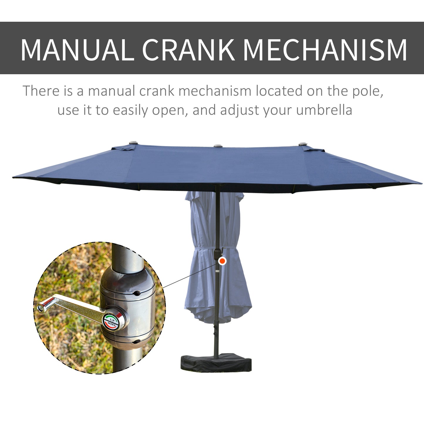 15ft Double-Sided Patio Umbrella Rust-Resistant Steel Umbrella For Poolside Shade, For Easy Crank Deck, Pool, Patio, Dark Blue