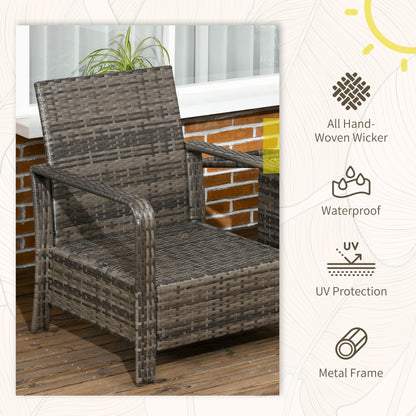 3 Pieces Rattan Bistro Set, Wicker Garden Furniture Set With Storage Coffee Table And Chairs, Thickened Cushions For Outdoor, Patio, Balcony, Grey
