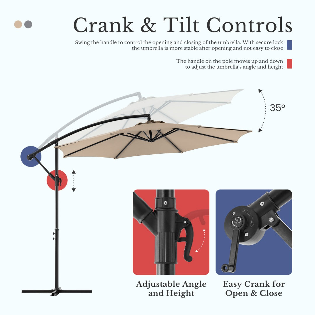9.8FT Offset Patio Umbrella Hanging Cantilever Umbrella Outdoor Sun Shade With Easy Tilt Adjustment, 8 Ribs, UV Protection For Backyard, Lawn