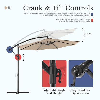 9.8FT Offset Patio Umbrella Hanging Cantilever Umbrella Outdoor Sun Shade With Easy Tilt Adjustment, 8 Ribs, UV Protection For Backyard, Lawn
