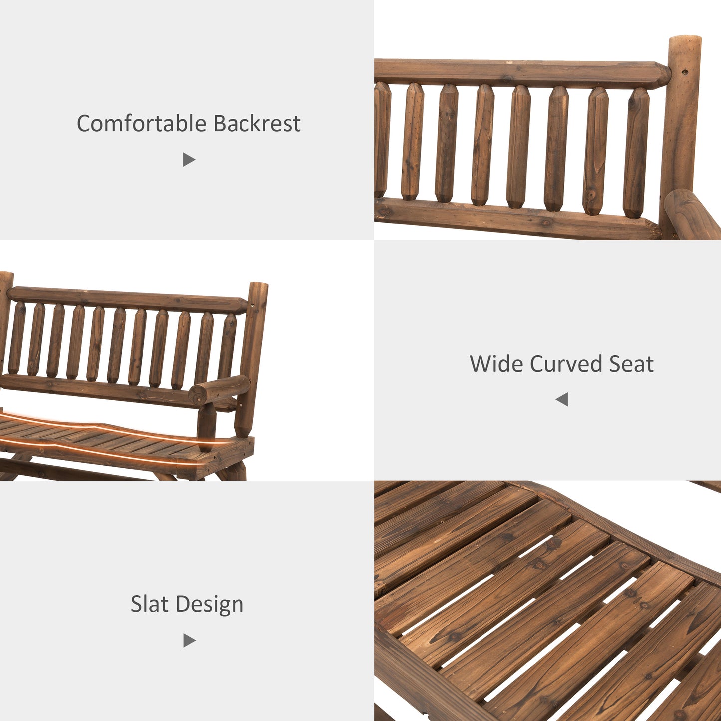 Sturdy Rocking Loveseat Wooden Log Design Wide Curved Walnut Seats ForRelaxation