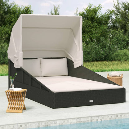 sun lounger with folding canopy 200x poly rattan