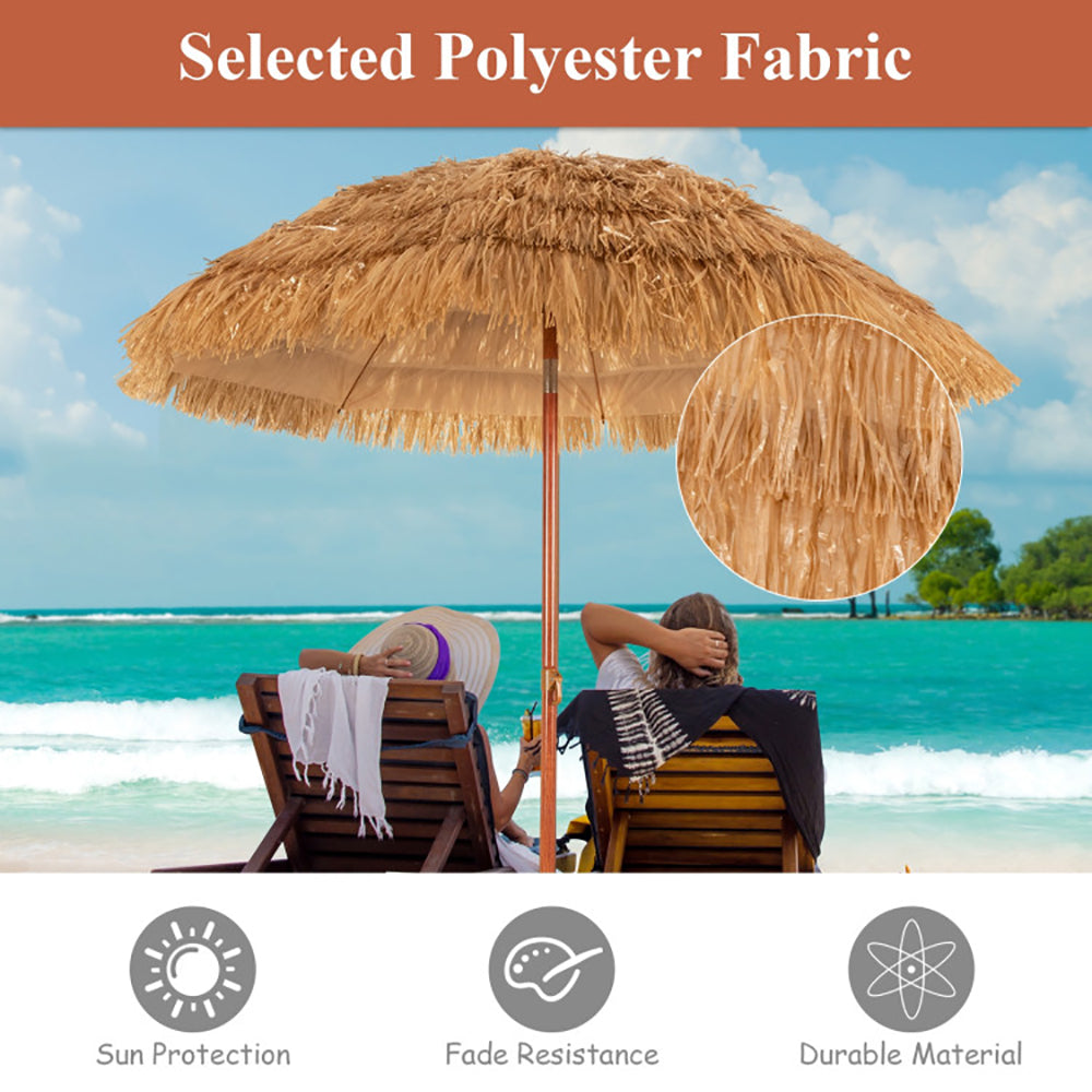 6.5 Feet Portable Thatched Tiki Beach Umbrella With Adjustable Tilt