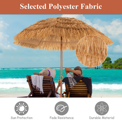 6.5 Feet Portable Thatched Tiki Beach Umbrella With Adjustable Tilt